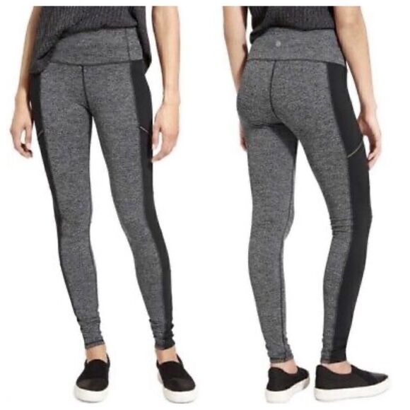 Athleta Herringbone Metro Drifter High Rise Leggings Black Gray Size L - Picture 1 of 11